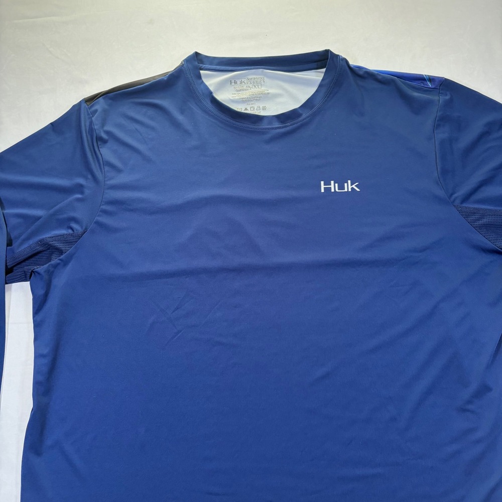 Huk Performance Fishing Shirt Mens XL Navy Blue Marlin Graphic Long Sleeve Tee - Picture 2 of 9
